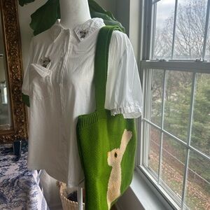 Green Tote Bag with Rabbit Design